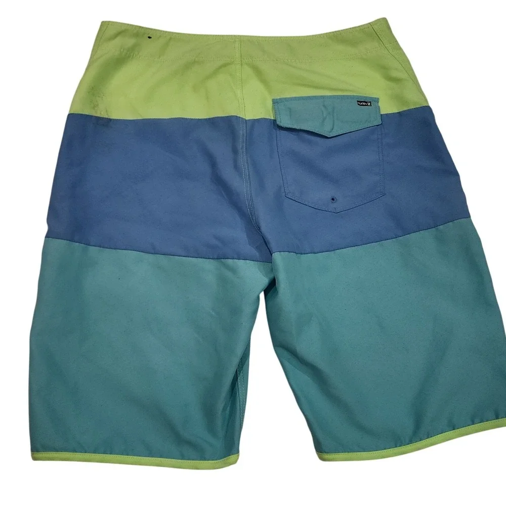 Hurley Kid Boys Board Shorts 16/28 Swim Trunks Color Block Neon Blue Green Beach